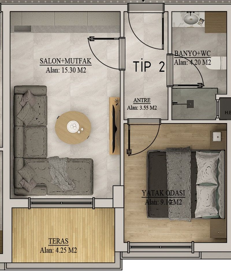 Appartement SERİK, Turquie, 47 m2 - image 1
